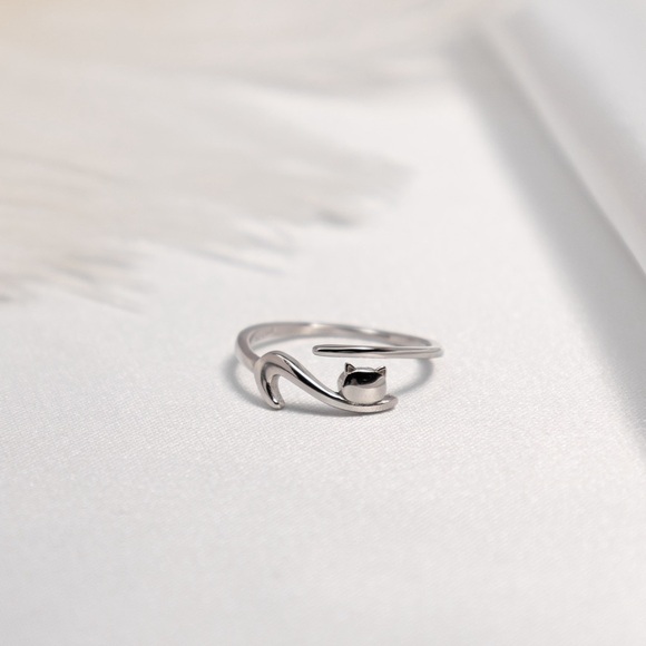 925 Silver Cat Ring, Silver Kitty Ring,High Quality Adjustable Cat Ring - Picture 1 of 6